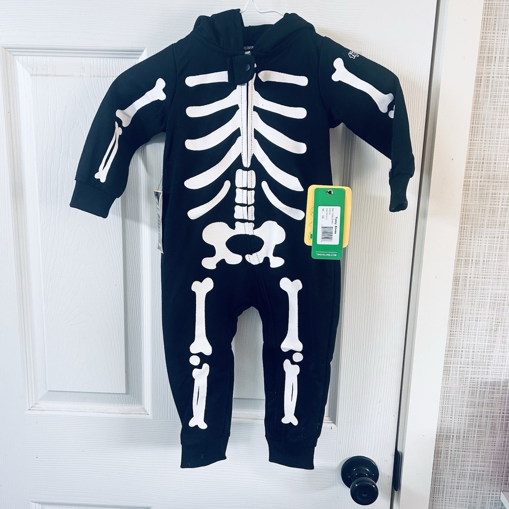 Halloween Skeleton Costume Tipsy Elves 12 Months Baby New Hood Black & White AAA